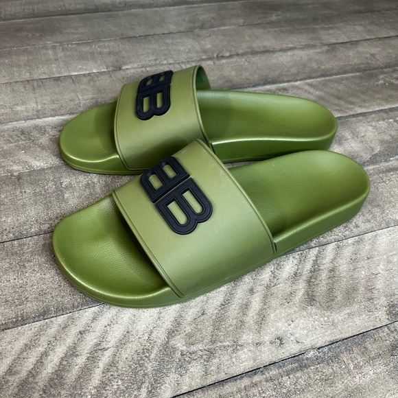 Balenciaga Khaki BB Slides Logo Sz 13 - Picture 4 of 4